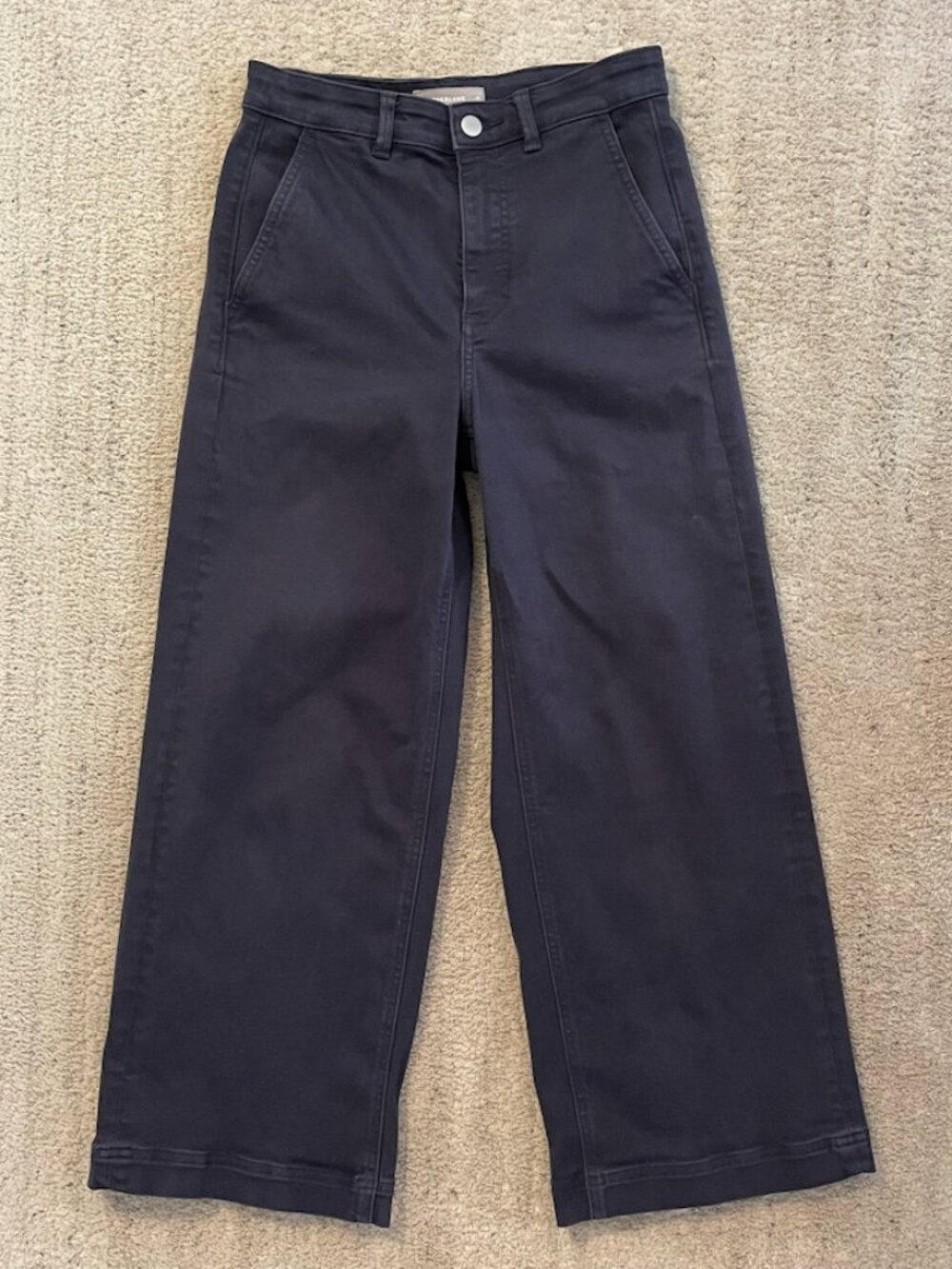 Everlane Wide Leg Crop Pants Navy Blue High Rise Sz 4 Cotton Stretch Minimalist